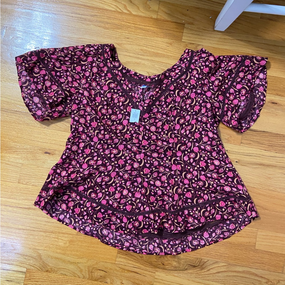 Old Navy Pink and Brown Floral Top